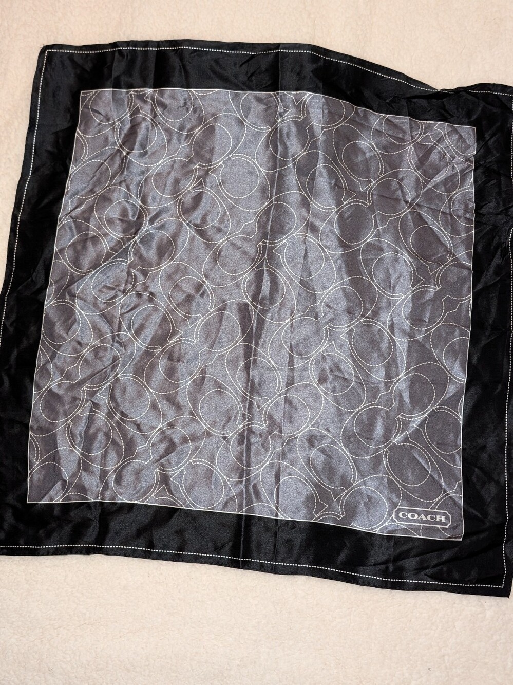 COACH Signature Silk Scarf Black Gray 21" VGUC
